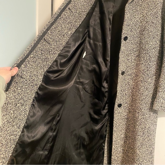Vintage Kristen Blake Wool Blend Trench Coat Black/White Tweed Long Sz 8 Classic - Picture 5 of 8